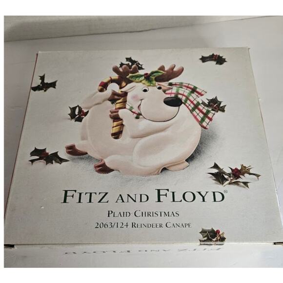 Fitz and Floyd Plaid Xmas Reindeer Canape Serving Holiday plate - Picture 7 of 7